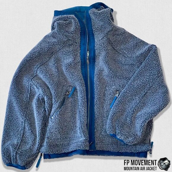 FP MOVEMENT MOUNTAIN AIR SHERPA FULL ZIP HOODED JACKET BLUE WOMEN OVERSIZED XS-L - Picture 8 of 16